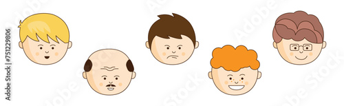 Man Character Head Avatar with Different Hairstyle and Emotion Vector Set