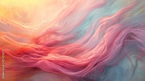 Ethereal waves of color merging and separating, casting gentle shadows on a canvas of soft and soothing hues.