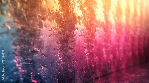 Colorful abstract background with water drops on a blue and pink wall. Generative AI © tanti