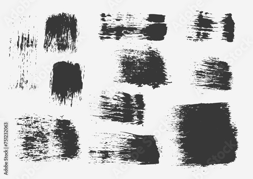 Set of dry acrylic grunge brush strokes.