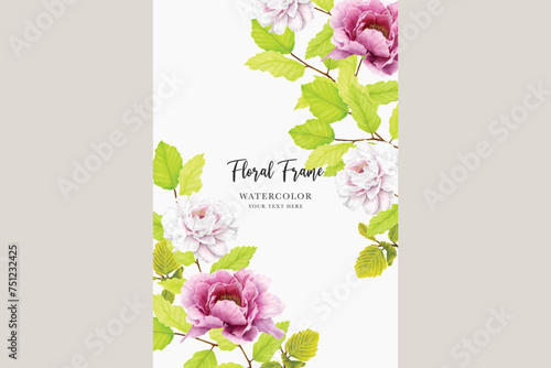 peonies watercolour floral background and frame illustration