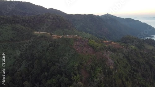 Clouds and sea of ​​mist on the mountains aerial view