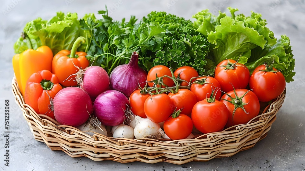 Artisanal basket with fresh produce. Artisanal basket with fresh produce.
