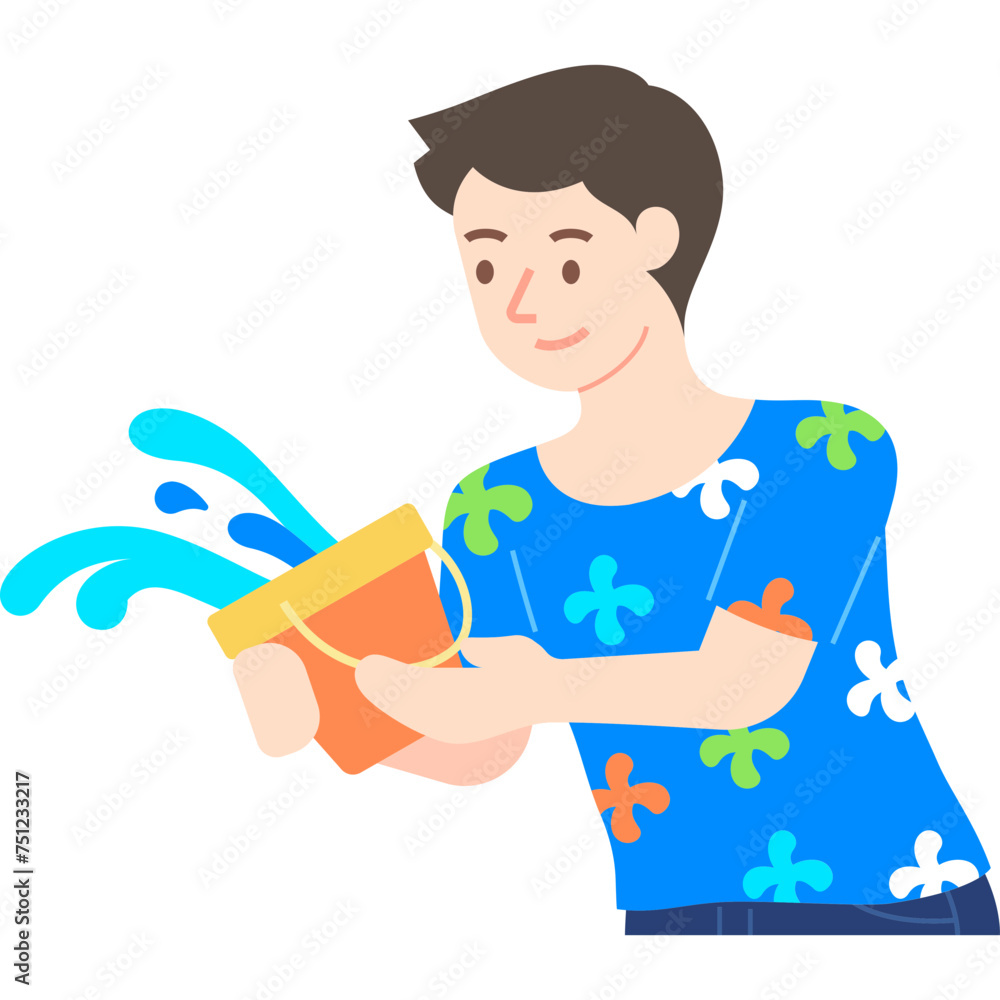 man playing songkran splashing water with bowl flat illustration for decoration, website, web, mobile app, printing, banner, logo, poster design, etc.
man playing songkran splashing water with bowl flat illustration for decoration, website, web, mobile app, printing, banner, logo, poster design, etc.