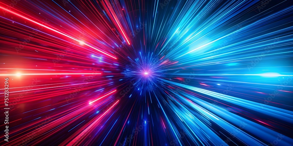 blue and red neon abstract background with star rays abstract fast speed motion concept background. light. speed trail. speed effect technology.