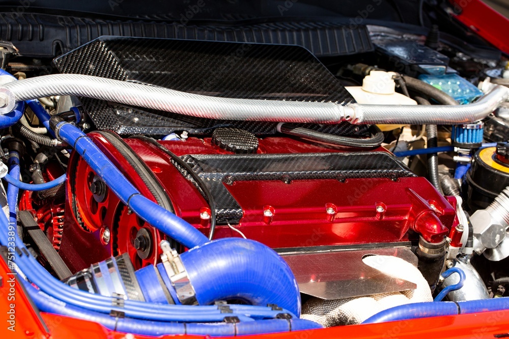 Turbocharged Engine Sports Car Close Up Hood