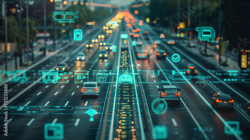 AI Artificial intelligence transport in a modern city, traffic control