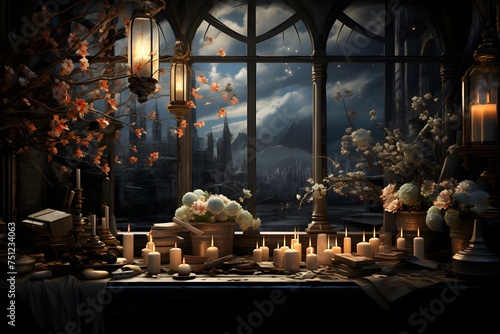 3d illustration of a fairy tale scene with a window in the background