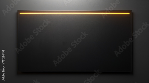 sleek minimalist blackoard with neon light centered on the top 