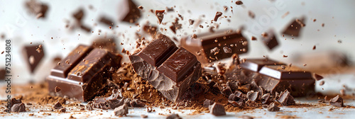 broken chocolate bar on a white background