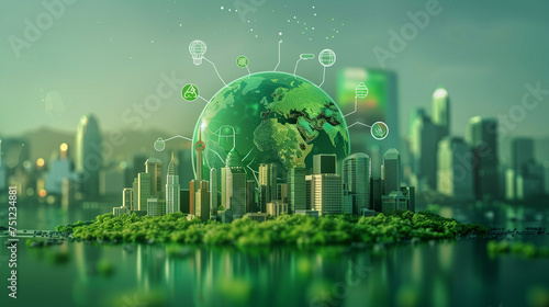 Earth Day  environmental technology concept. Sustainable development goals. SDGs.  Resource recycling. Recycling society. Green-tech Smart city  Internet of things