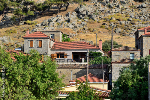 traditional houses - the stone village Kontias, Lemnos island, Greece, Aegean sea