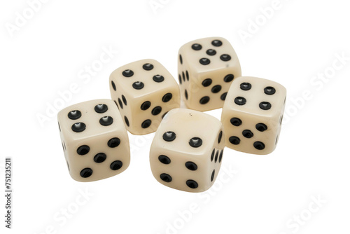 Five Dice in Contrast Isolated On Transparent Background