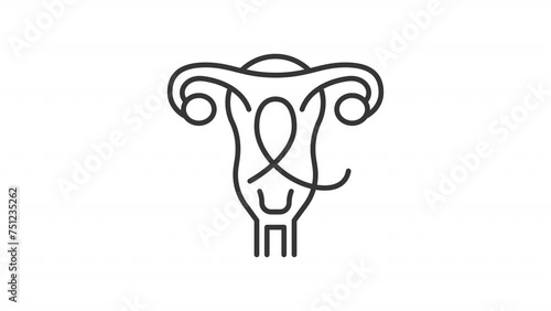 Reproductive disease line animation. Gynecologic cancer ribbon animated icon. Sexual health, medical condition. Black illustration on white background. HD video with alpha channel. Motion graphic photo