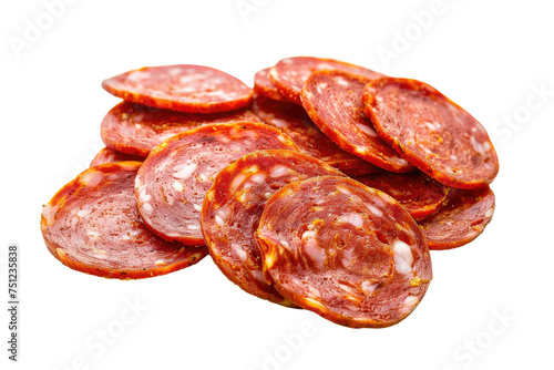 Thinly Sliced Pepperoni on Pizza Isolated On Transparent Background