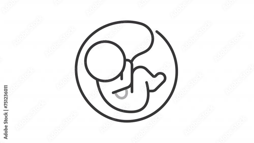 Animated embryo baby icon. Pregnancy womb line animation. Fetus umbilical. Reproductive health, gynecology. Black illustration on white background. HD video with alpha channel. Motion graphic Animated embryo baby icon. Pregnancy womb line animation. Fetus umbilical. Reproductive health, gynecology. Black illustration on white background. HD video with alpha channel. Motion graphic