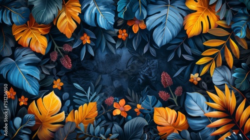 A creative hand-painted leaf forest landscape wallpaper.