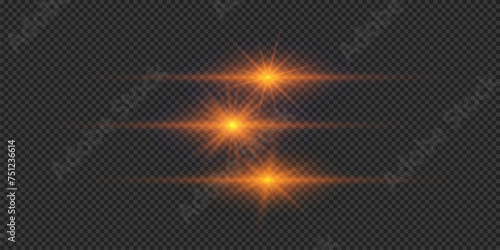 Set of orange horizontal light effects of lens flares