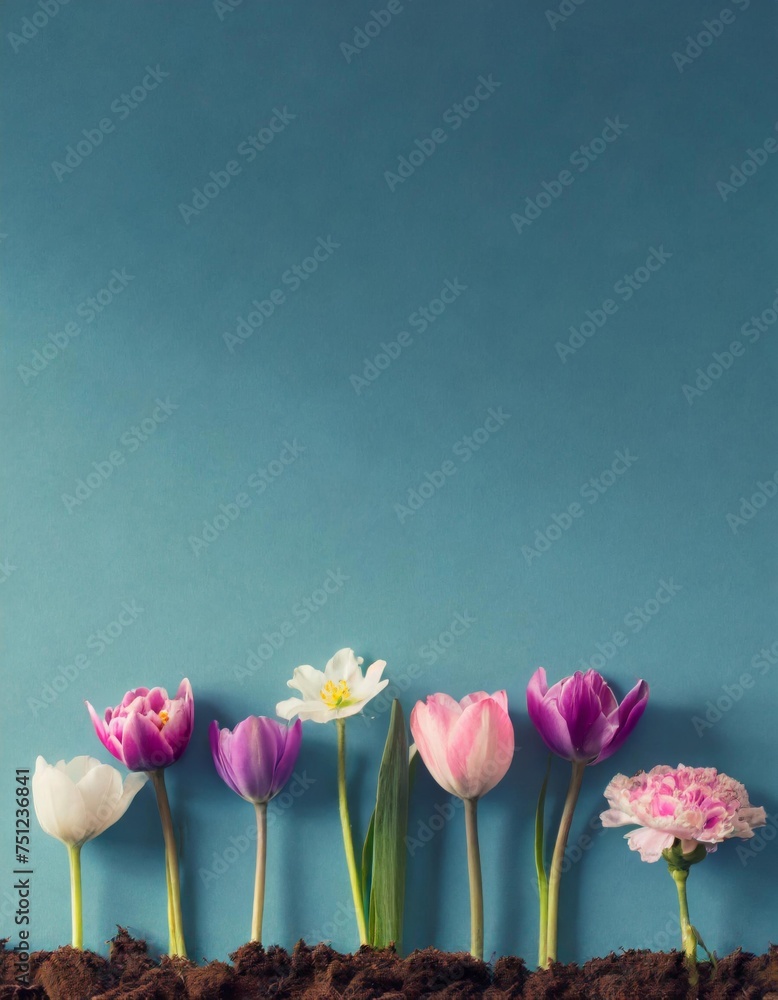 Conjunto de flores de primavera sobre fondo liso - obrazy, fototapety, plakaty 