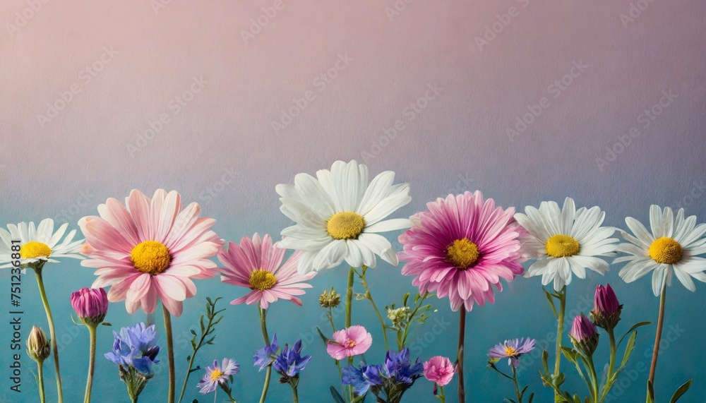 Conjunto de flores de primavera sobre fondo liso - obrazy, fototapety, plakaty 