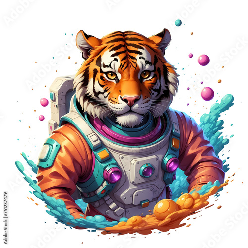 Tiger Astronaut in Space  isolated Sticker T-shirt Design for DTF