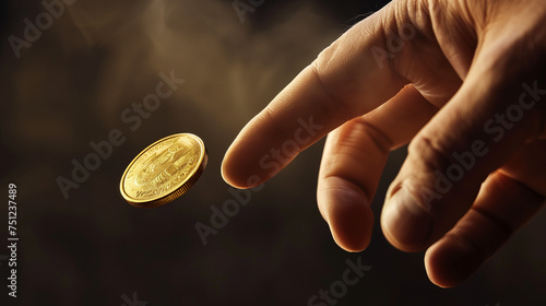 person's hand tossing a coin  photo