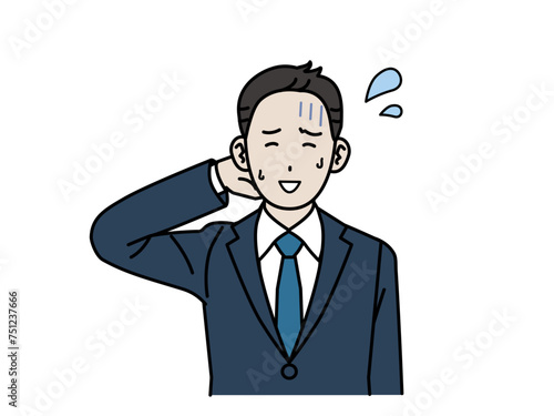 動揺して苦笑いする会社員の男性、ビジネスマン