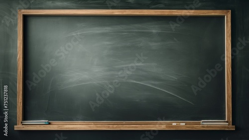 Empty Blackboard With Wooden Frame in Room photo