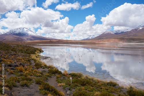 Altiplano Lake and Beautiful Sky, Reflections in the Lagoon - Salar de Uyuni - Reserva Nacional de Fauna Andina Eduardo Avaroa   photo