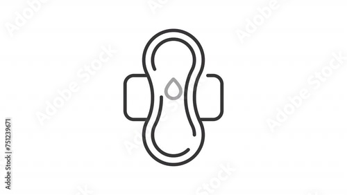 Menstrual pad line animation. Feminine hygiene animated icon. Period menses. Female genitals sanitary napkin. Black illustration on white background. HD video with alpha channel. Motion graphic photo