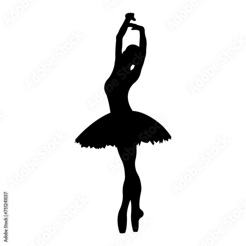 Ballerina silhouette. Ballet banner. Realistic dancer in pointe shoes and tutu. Vector icon.