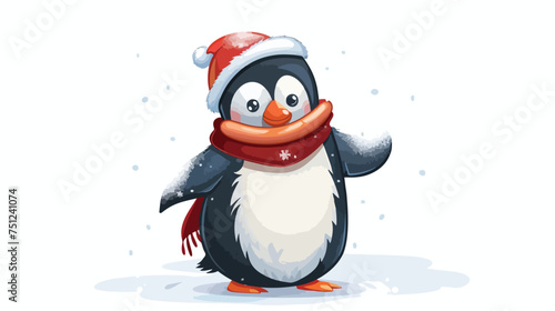 Winter illustration. Funny cartoon penguin 
