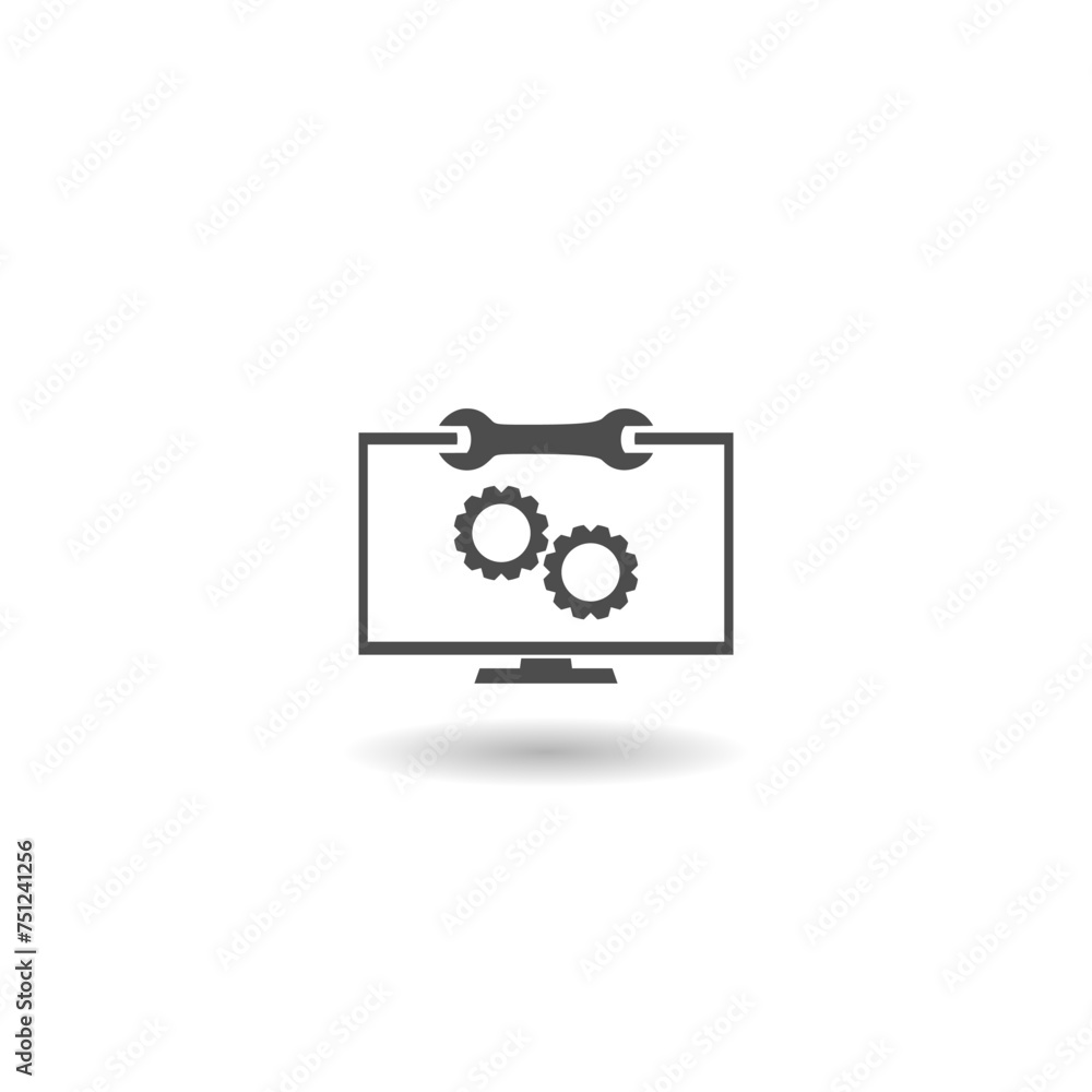 Computer repair, service icon with shadow Computer repair, service icon with shadow