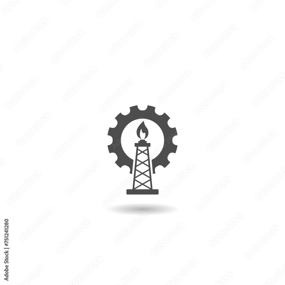 Oil rig gear icon with shadow Oil rig gear icon with shadow