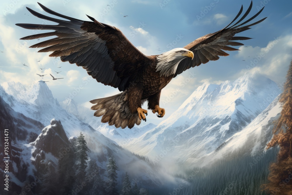 An eagle soaring high above a mountain range, eagle falcon in flight generative ai An eagle soaring high above a mountain range, eagle falcon in flight generative ai