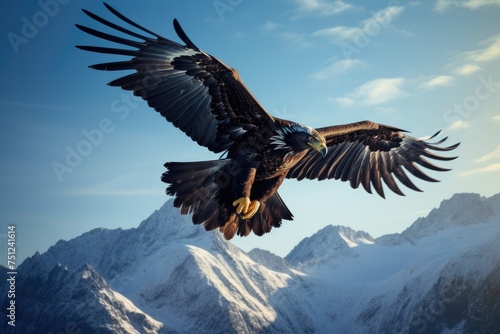 An eagle soaring high above a mountain range, eagle falcon in flight generative ai