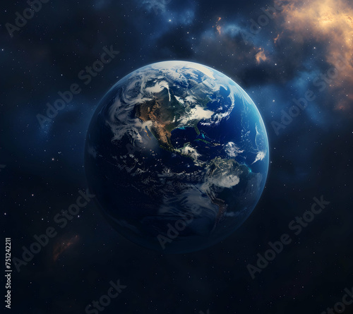 Blue sunrise, view of earth from space Happy earth day background