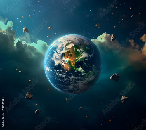 Happy Earth day celebration post with Planet Earth in Space