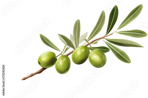 Olive tree branch, green olives with leaves isolated on PNG Background. Generative Ai.