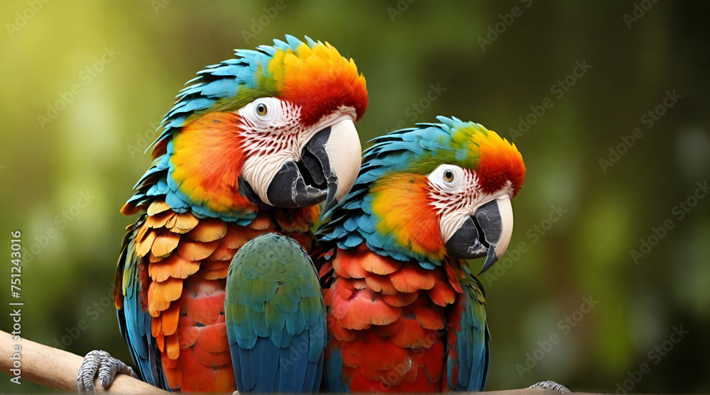 Beautiful colored macaw parrot, copy space A place to add text or designs.generative ai