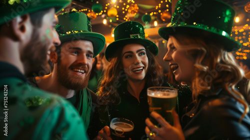  A vibrant group, adorned in festive green attire, celebrates St. Patrick's Day with joyful cheers