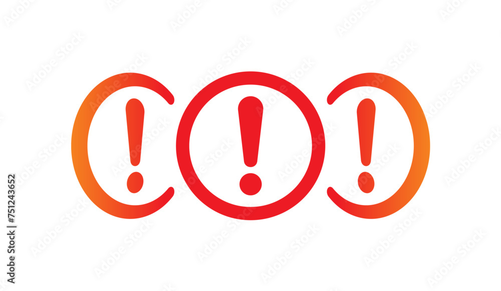 perspective exclamation symbols. triple exclamation symbols side by ...