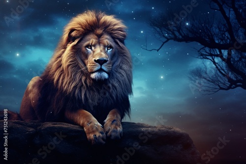 a lion sitting on a rock © Gheorhe
