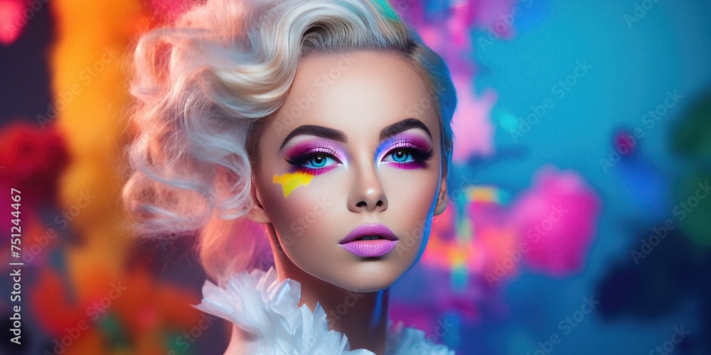 Beautiful woman with bright make-up studio photoshot