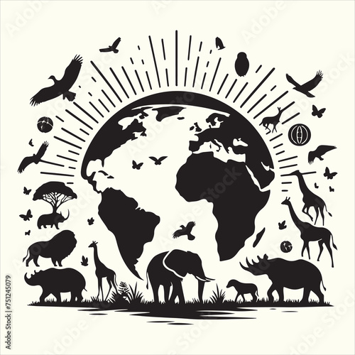 World Wildlife Day Silhouette Vector Illustration