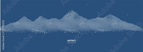 White mountain halftone dot texture vector abstract background. Summit noise grain gradient pattern. Dotwork blue landscape, half tone rock. Pointillism design. Rocky grainy banner, hill collage
