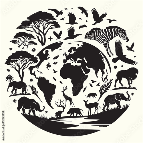 World Wildlife Day Silhouette Vector Illustration