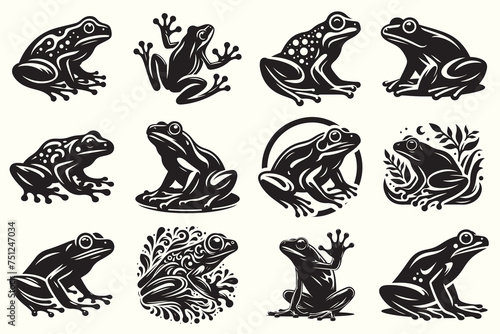 Frog Silhouette Vector Illustration Set