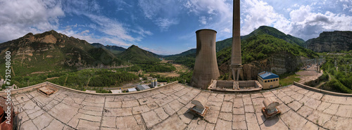 Abandoned thermal electric coal power plant cooling tower, Spain