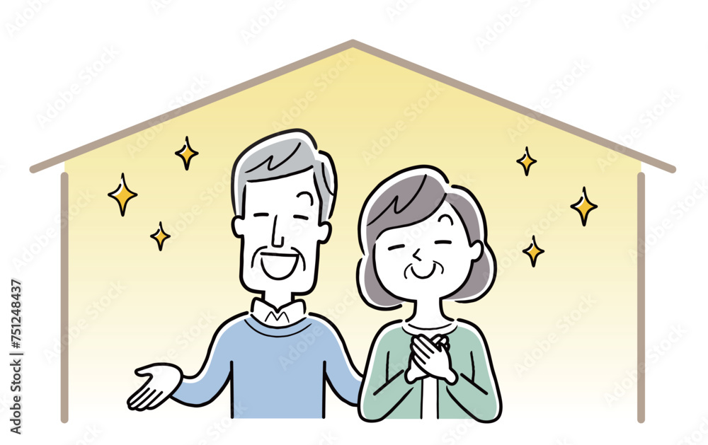 ベクターイラスト素材:家の中で快適に過ごす笑顔のシニア夫婦 Stock ベクター | Adobe Stock